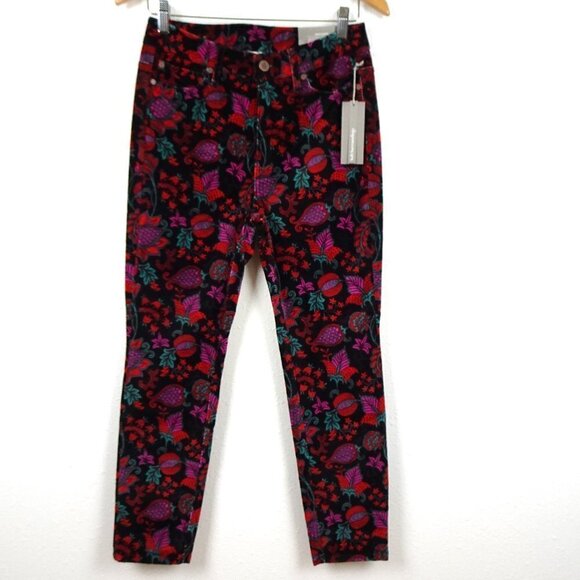 Soft Surroundings Velvet Pants Women's Petite Size 4P Multicolor Floral Skinny - Picture 1 of 10